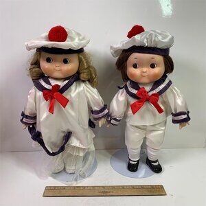 Pair Of Dolly Dingle, Billie Bumps Porcelain Musical Collector Dolls, Sailors!